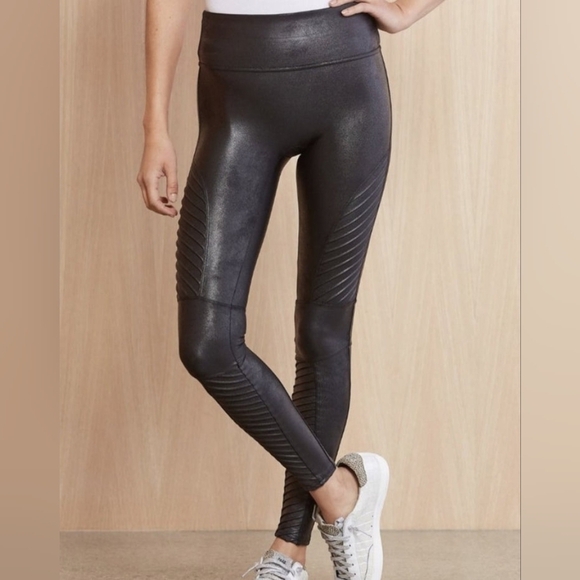SPANX MOTO Metallic Gray Leggings in S